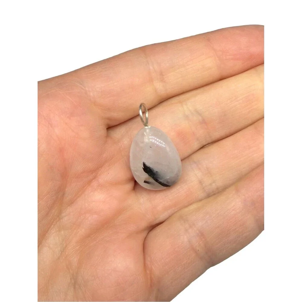 Rutilated Clear Quartz Necklace Pendant Black Tourmaline Rutile